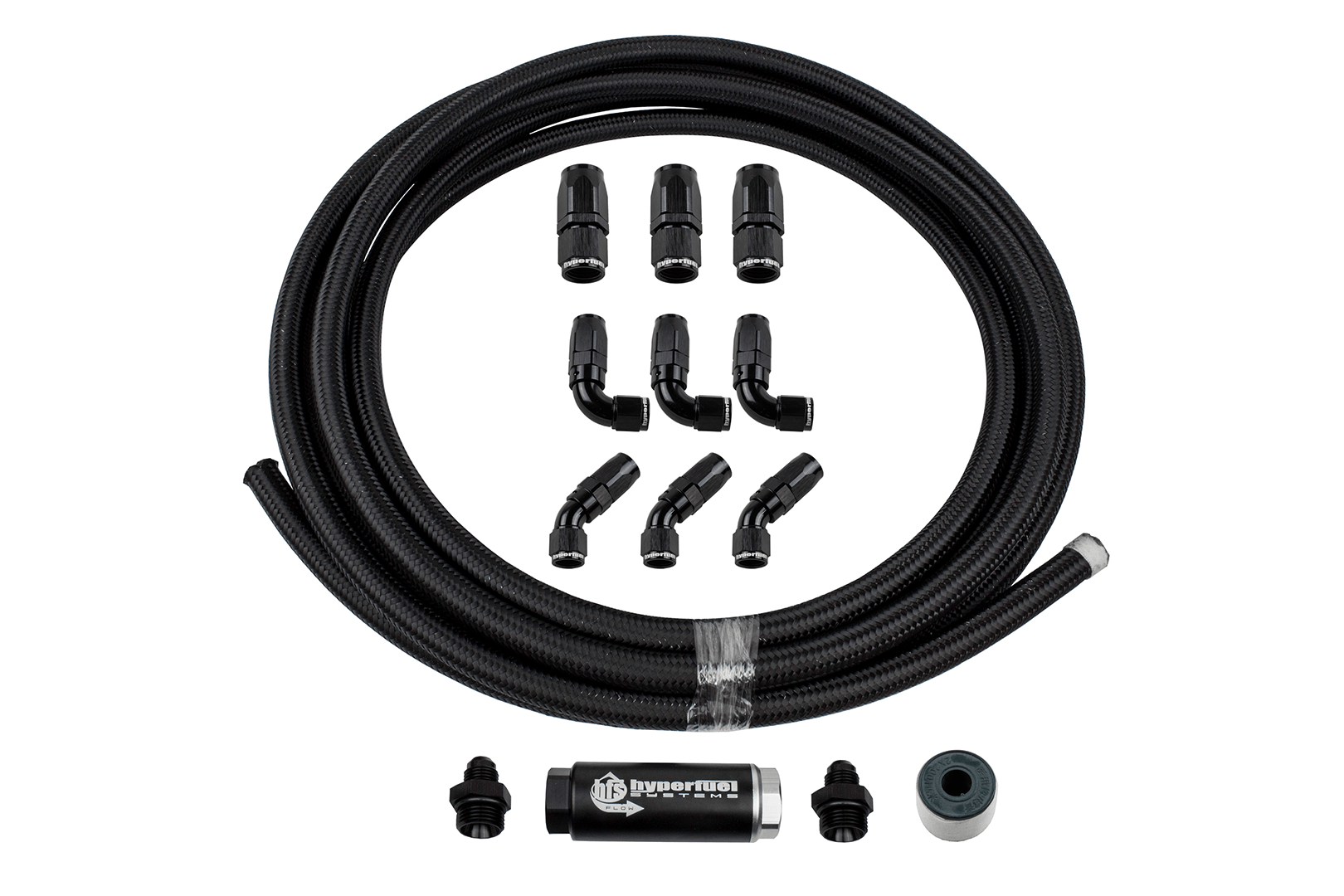 87202 - 20' Black Stainless Steel Hose Kit w/ Fuel Filter and full flow fittings - Hyperfuel